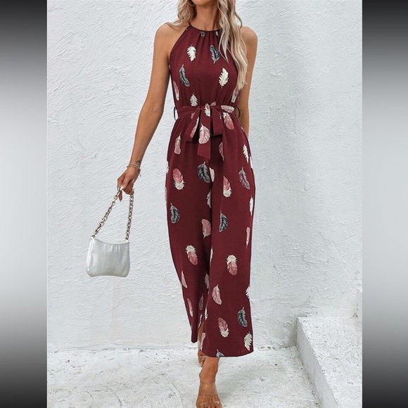 Boho feather print halter jumpsuit - Picture 10 of 16